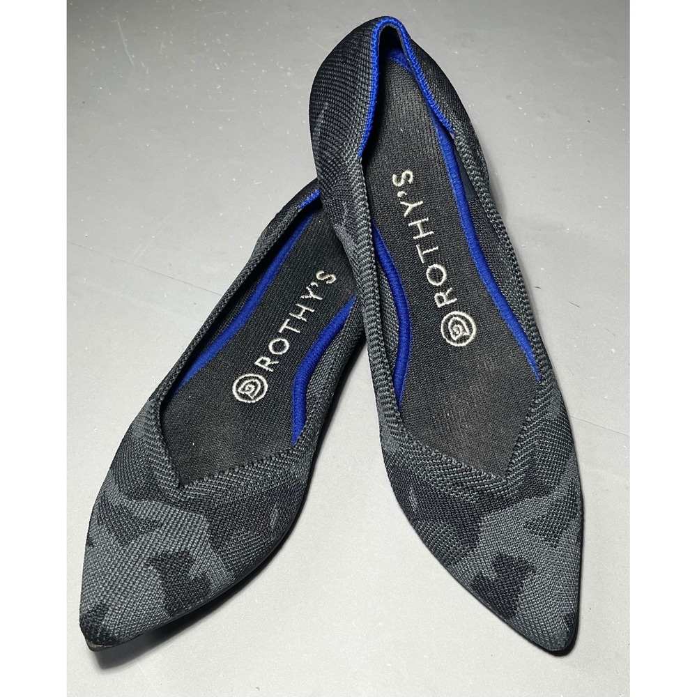 Rothys The Point Flats Womens 8 Grey Camo Pointed Toe Knit Shoes Eco Friendly